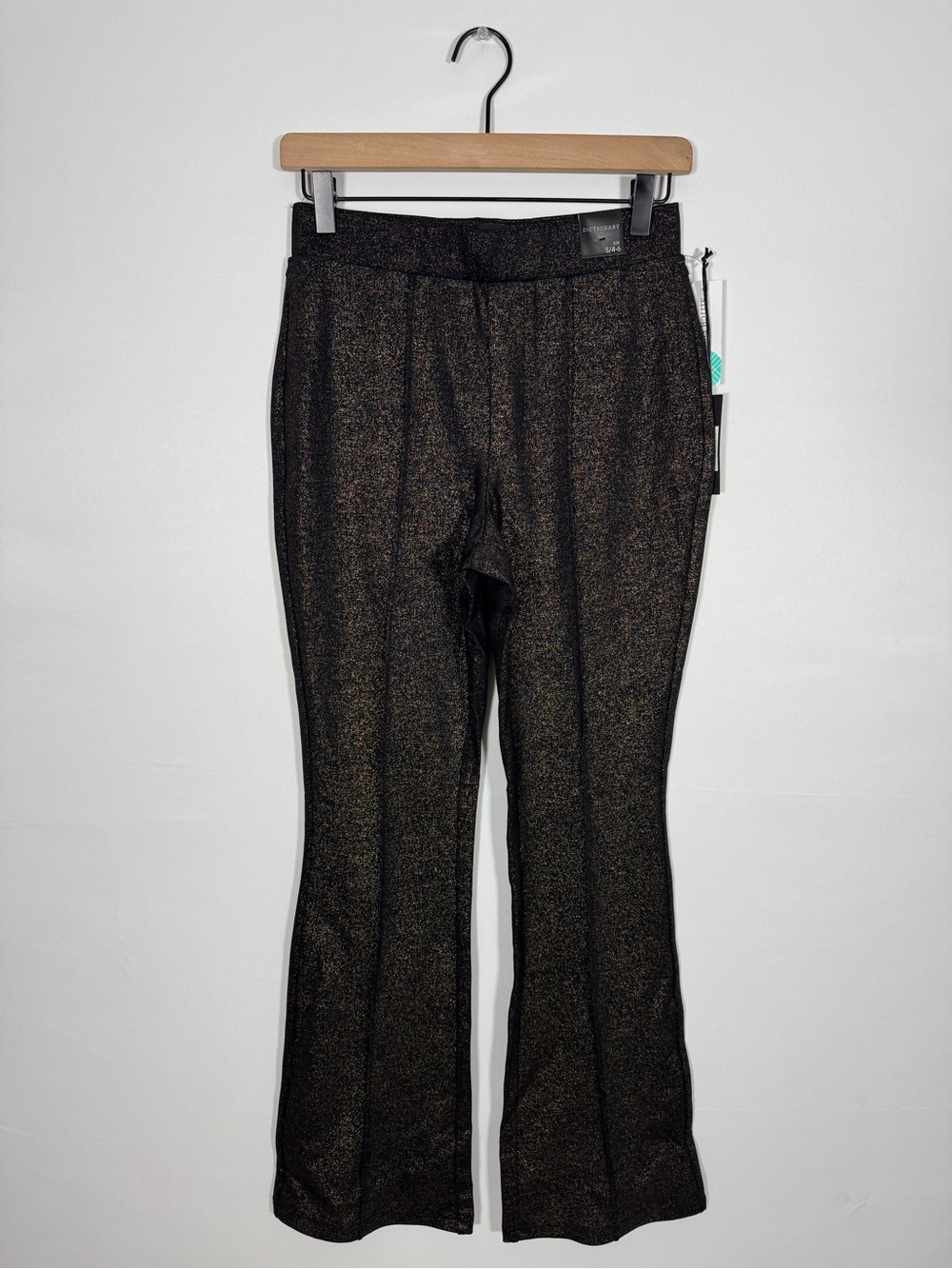 WP166 {Dictionary} "Aya" Black Gold Pintuck Flare Ponte Yoga Pants